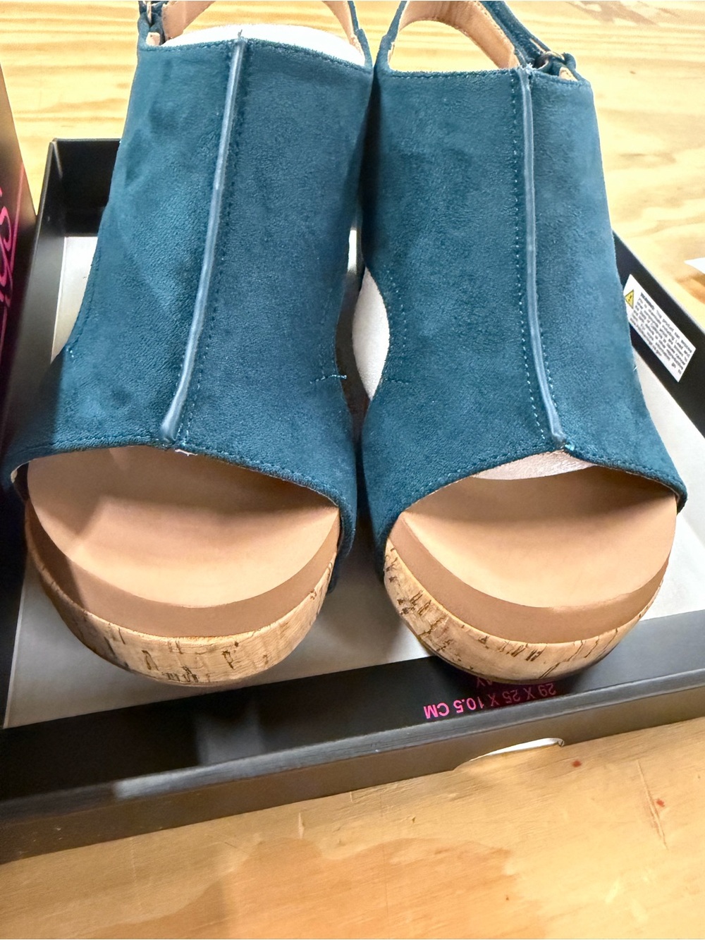 Corkys Teal Suede Open-Toe Cork Wedge Sandal - Picture 6 of 8